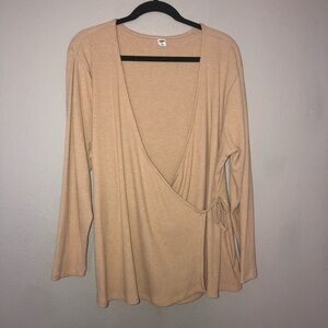 NWOT Old Navy Tan Ribbed Wrap Top Long Sleeves Size XXL